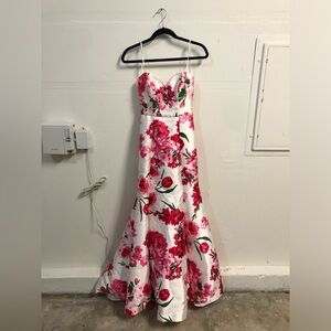 Women’s Formal Prom Sweetheart Fishtail Pink and White Flower Dress